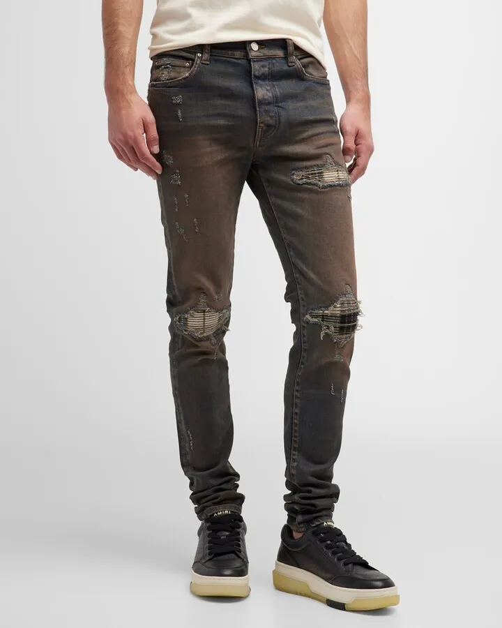 Men's MX1 Plaid-Patch Skinny Jeans