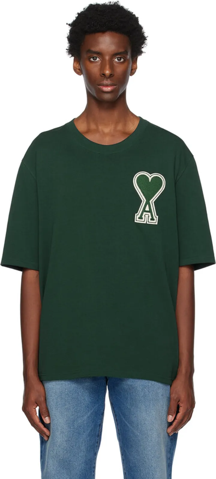 AMI Alexandre Mattiussi SSENSE Exclusive Green Ami de Cœur T-Shirt