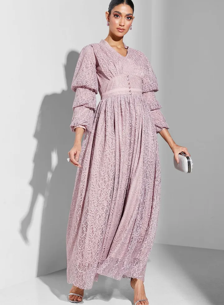 V-Neck Pleat Detail Dress