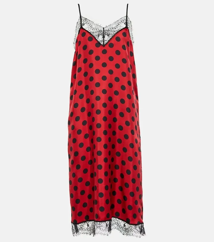 Polka-dot silk midi dress