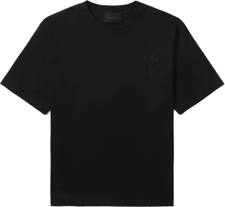 floral-embroidered short-sleeve T-shirt