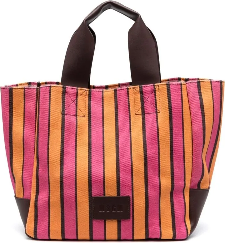 Logo-Patch Striped Tote Bag