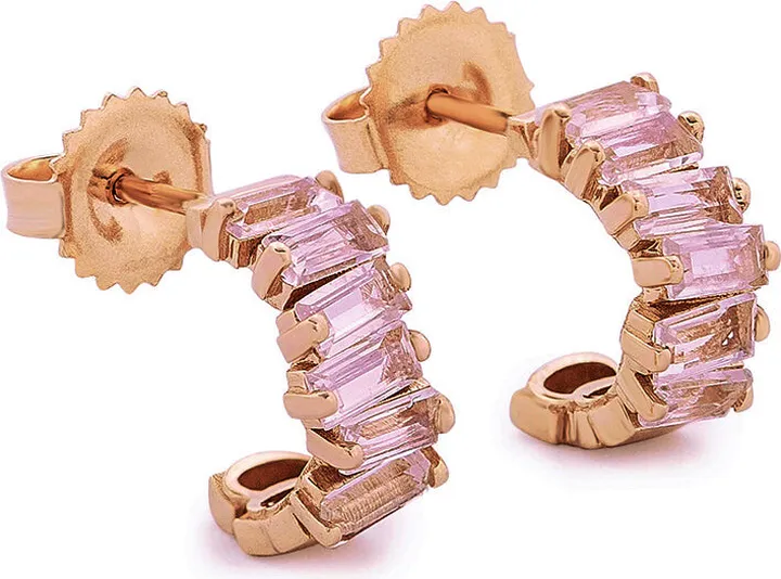 Baguette Rose de France Rose Gold Huggie Hoop Earrings