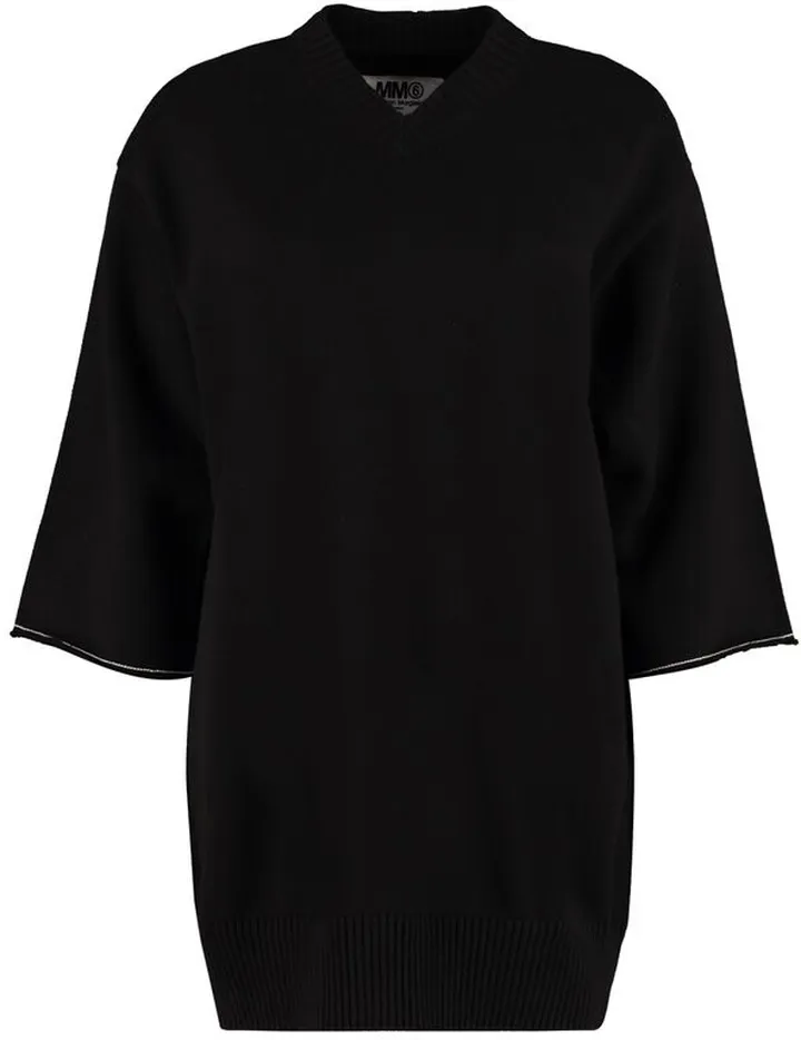 MM6 Maison Margiela Crop Sleeve V-Neck Knit Jumper