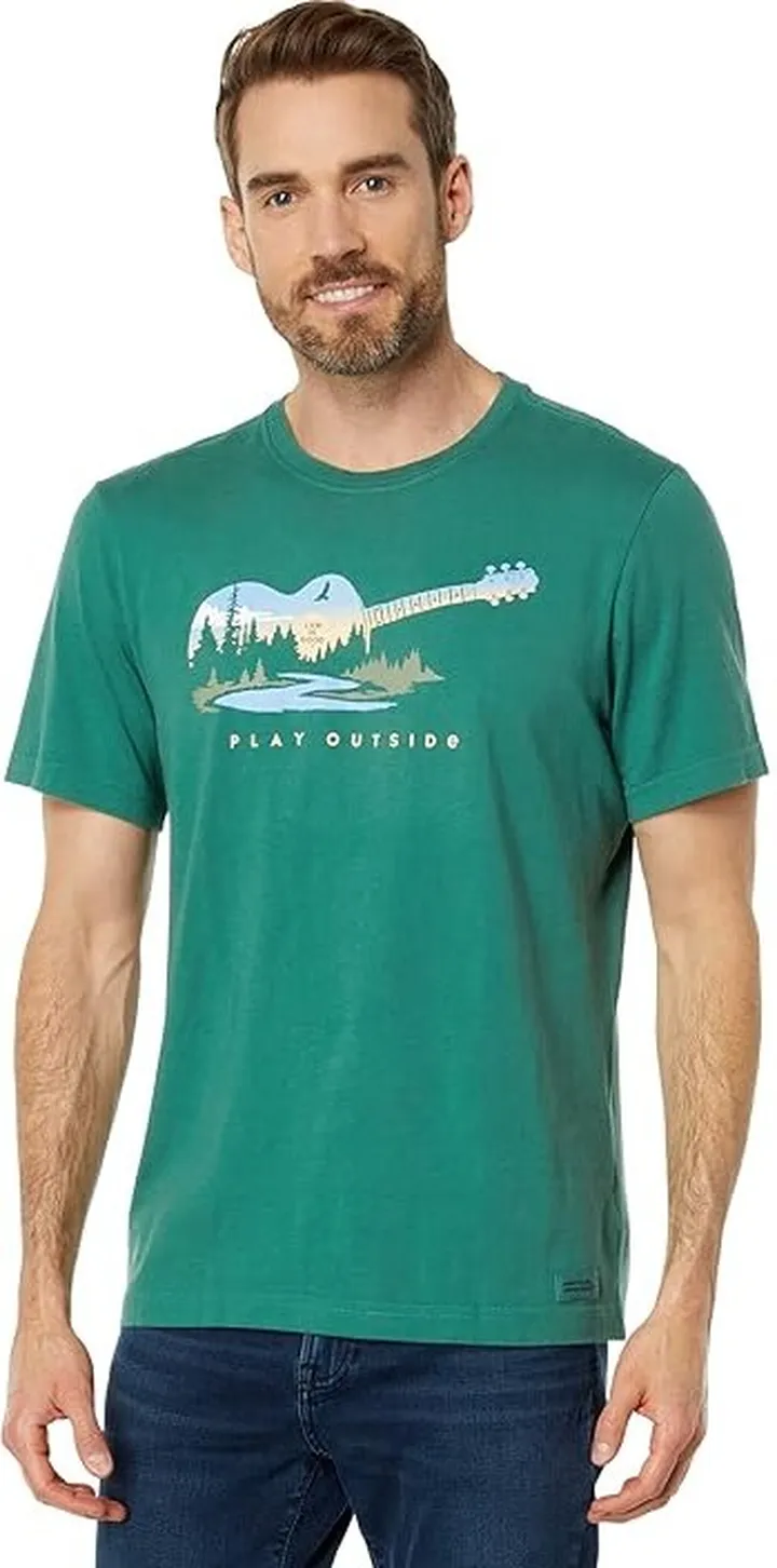 Life is Good Play Outside Guitar Crusher Tee (Spruce Green) Men's Clothing