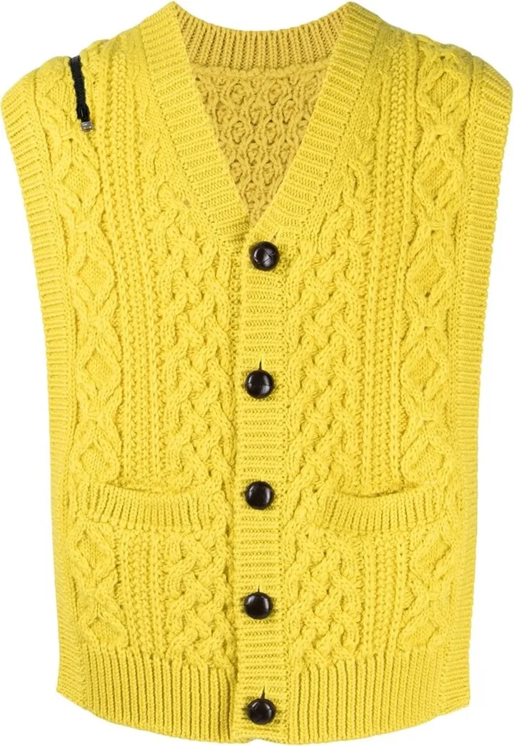 Aran-knit vest cardigan