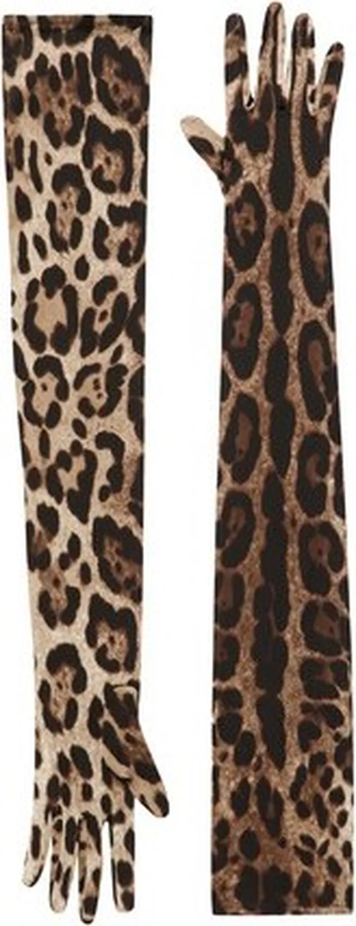 Long leo-print stretch satin gloves