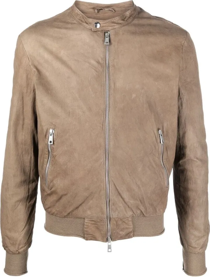 Zip-Up Suede Bomber Jacket