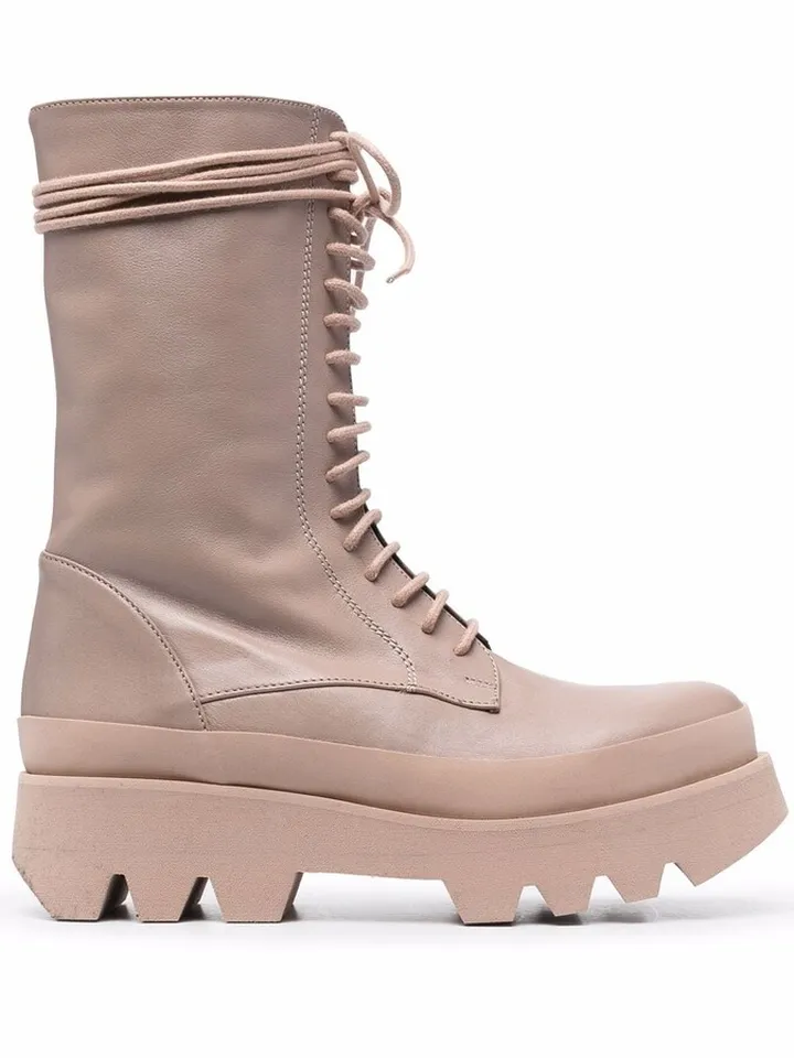 Chunky Lace-Up Leather Boots