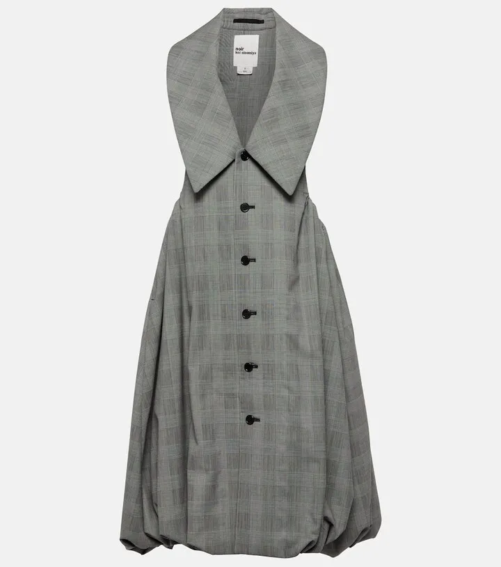 Checked wool midi dress