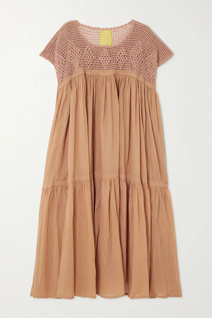Yvonne S - Wind Tiered Crochet-paneled Cotton-voile Midi Dress - Neutrals