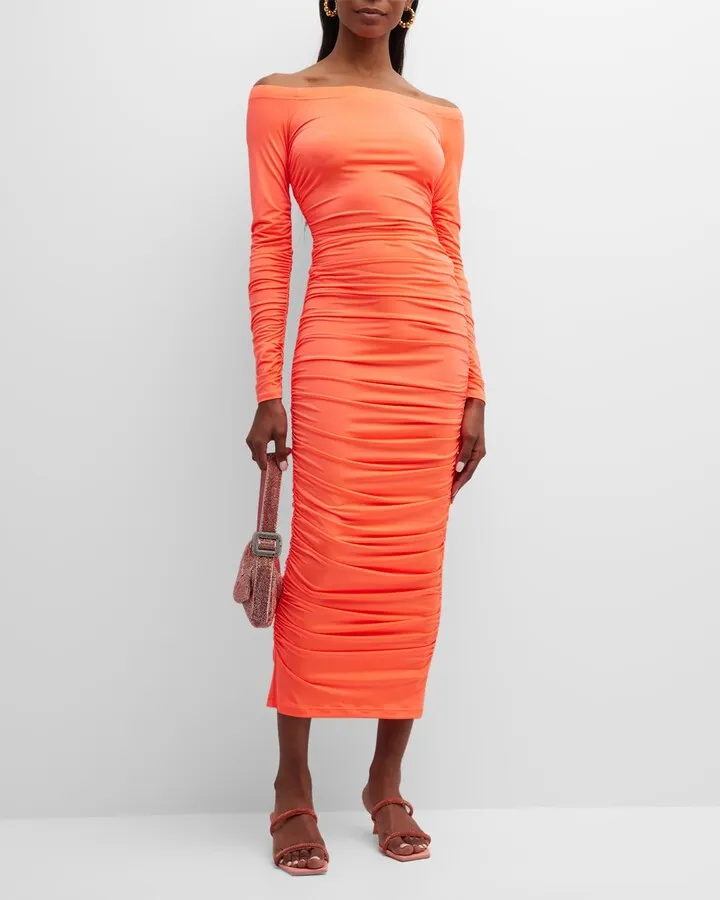 Kamali Ruched Off-Shoulder Midi Dress
