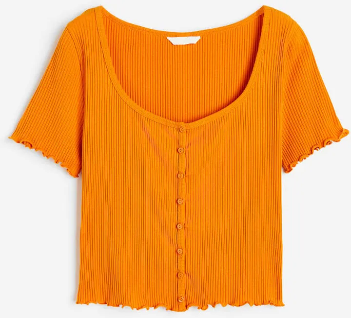 Ribbed Button-front Top