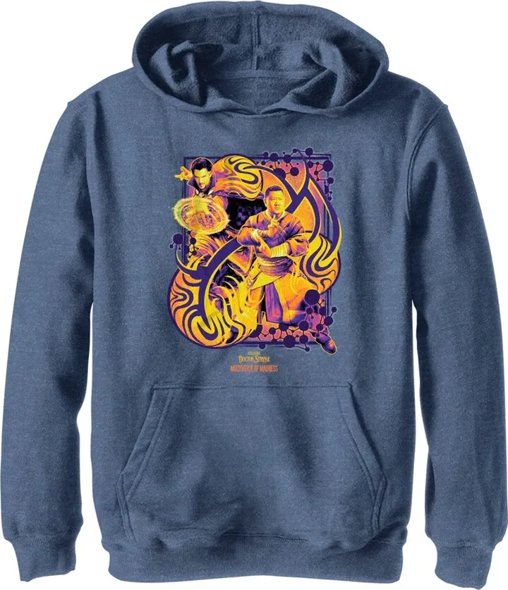Boy's Marvel Doctor Strange in the Multiverse of Madness Magic Swirl Pull Over Hoodie - Navy Blue Heather - Small