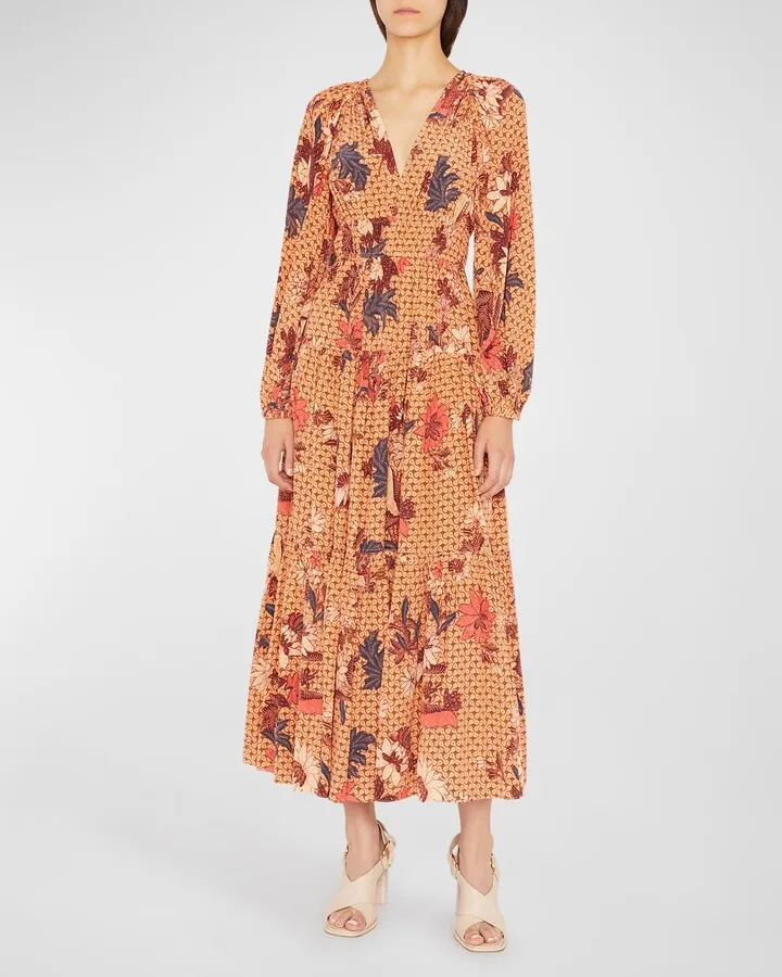 Linnea Floral Silk Long Sleeve Maxi Dress