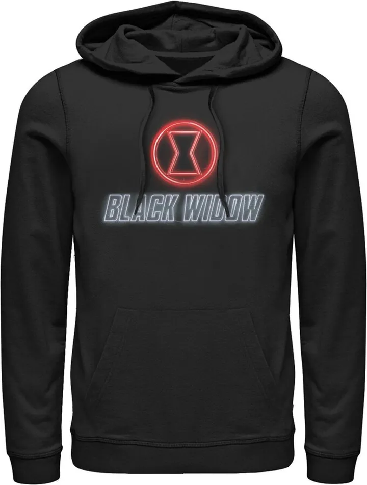 Men's Marvel Black Widow Neon Hourglass Pull Over Hoodie - Black - Large