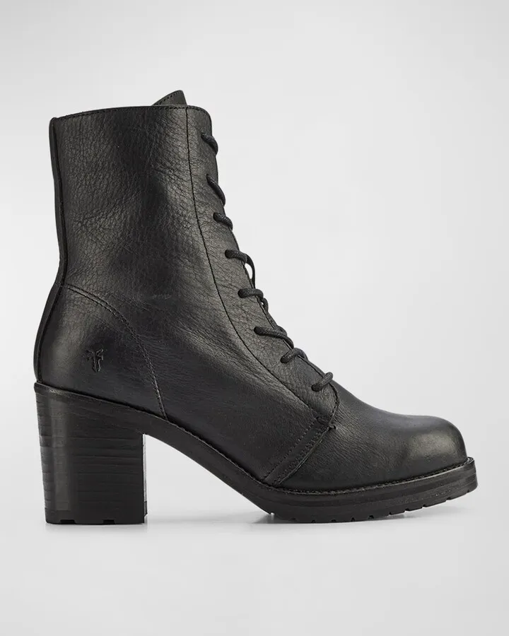Karen Leather Heeled Combat Boots