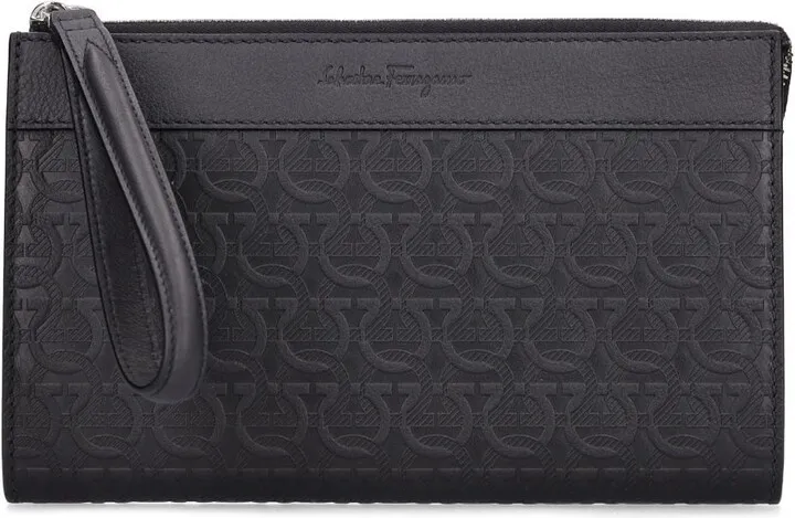 Logo leather zip pouch