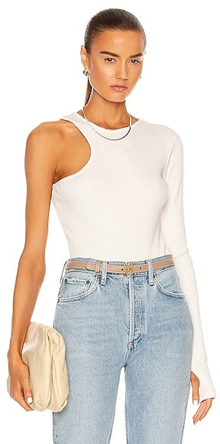 AGOLDE Bea Cutaway Bodysuit in Neutral