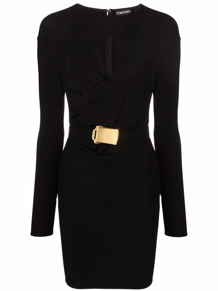 Long-Sleeve Belted Dress
