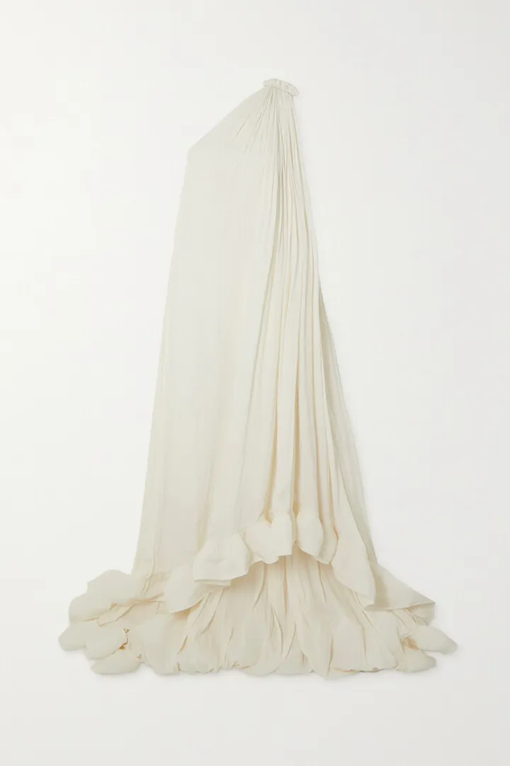 Lanvin - One-shoulder Ruffled Plissé-crepe De Chine Gown - White