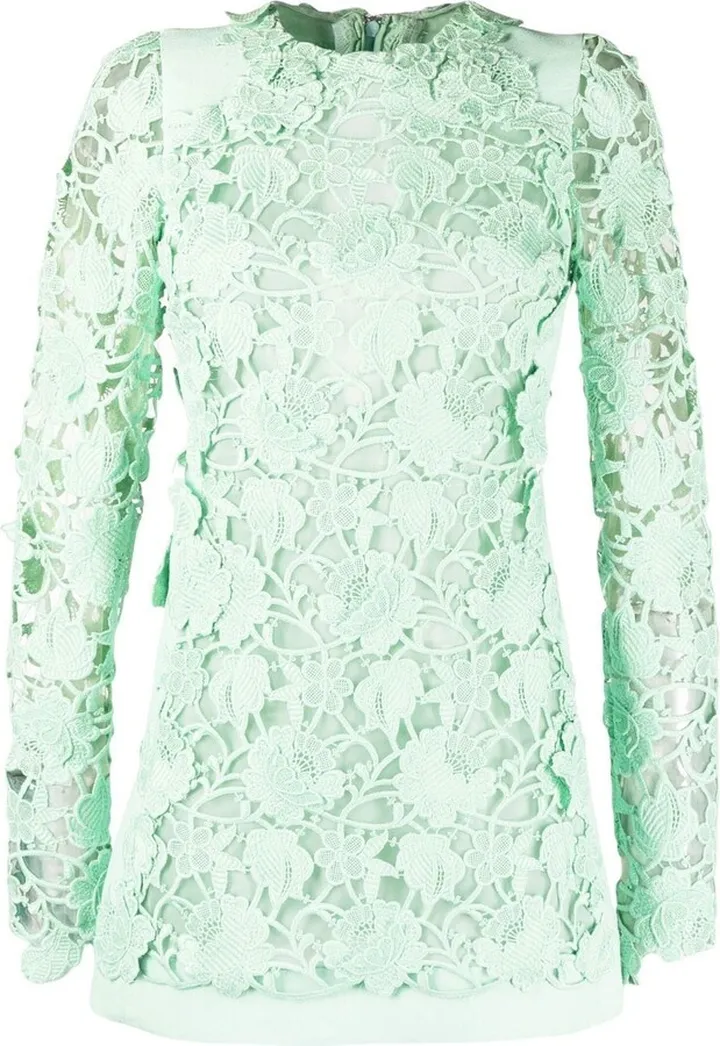 Floral-Lace Silk Dress