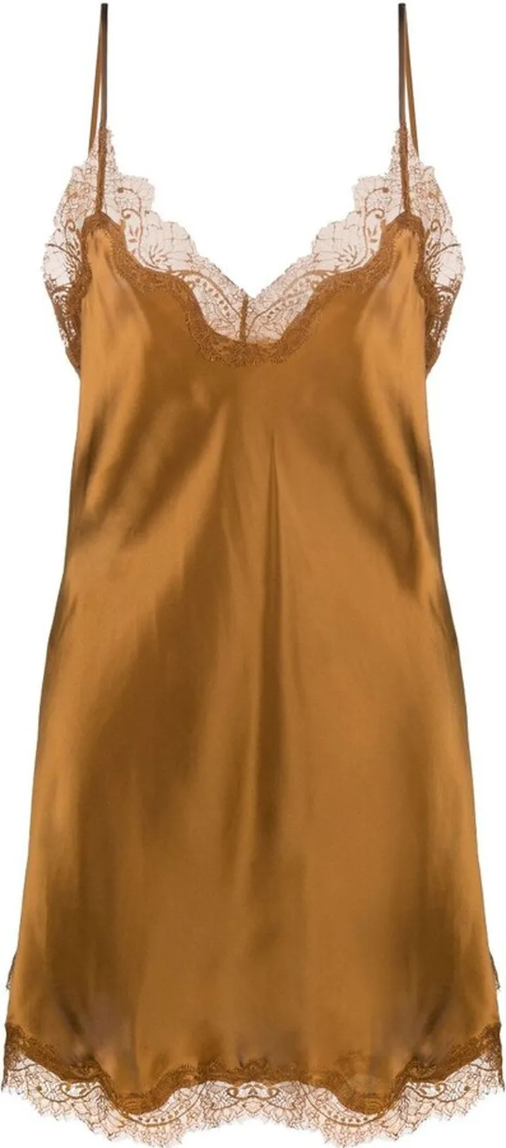 Brown Scarlett Lace Trim Silk Night Dress