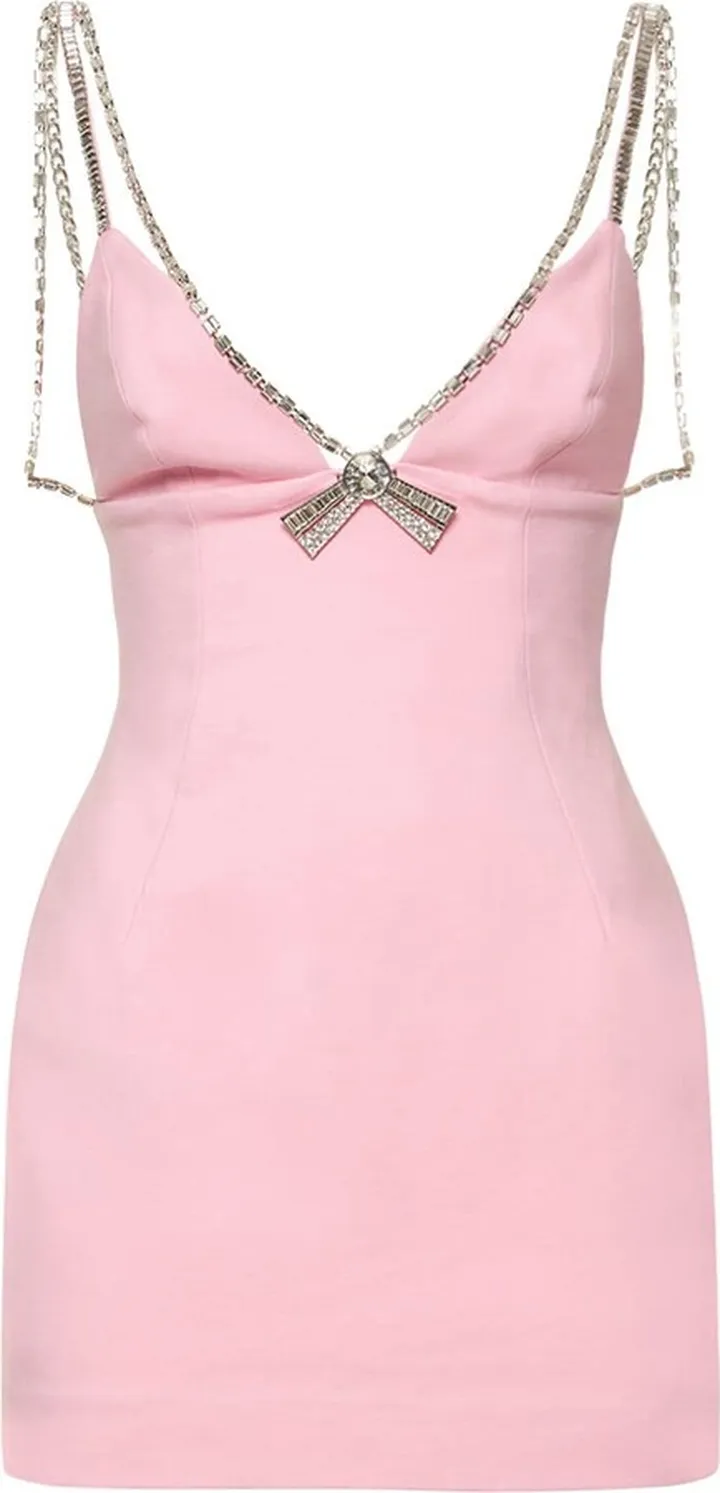 Embellished deco bow mini dress