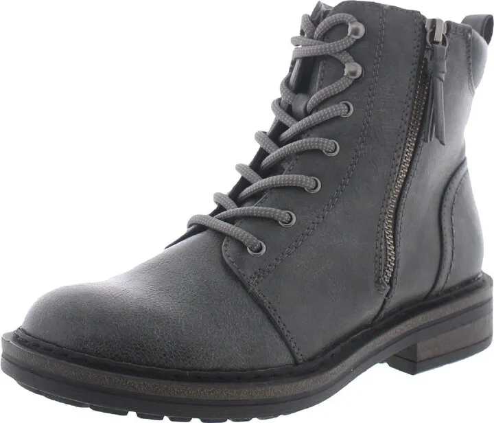 Amysue Womens Faux Leather Heels Combat & Lace-up Boots