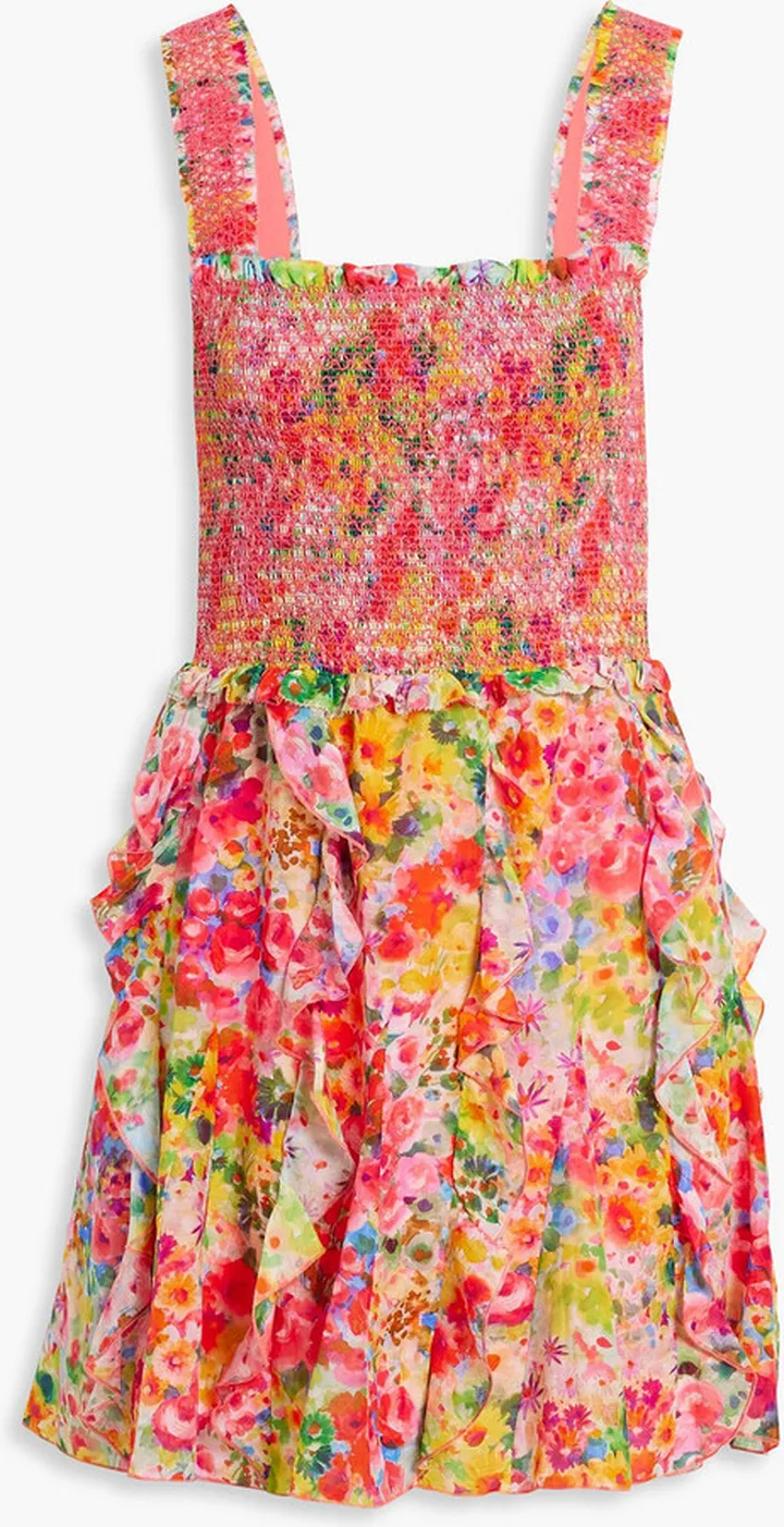Jocelyn smocked floral-print cotton and silk-blend voile mini dress