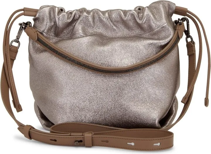 Metallic-Effect Leather Crossbody Bag