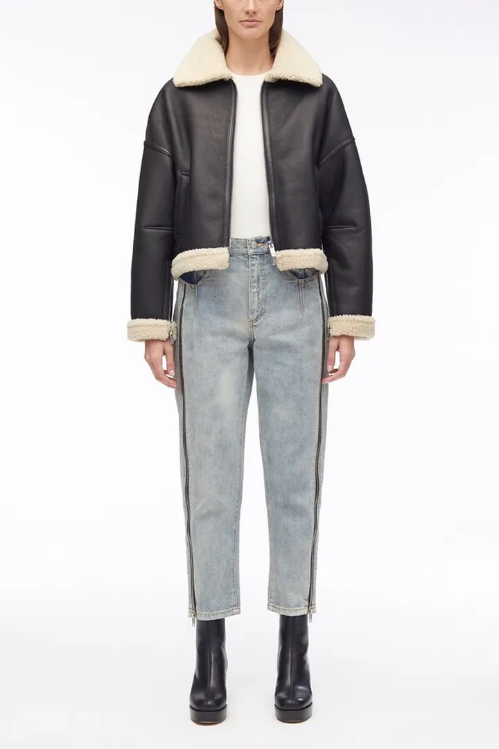 Shearling Bomber Jacket in black-natural