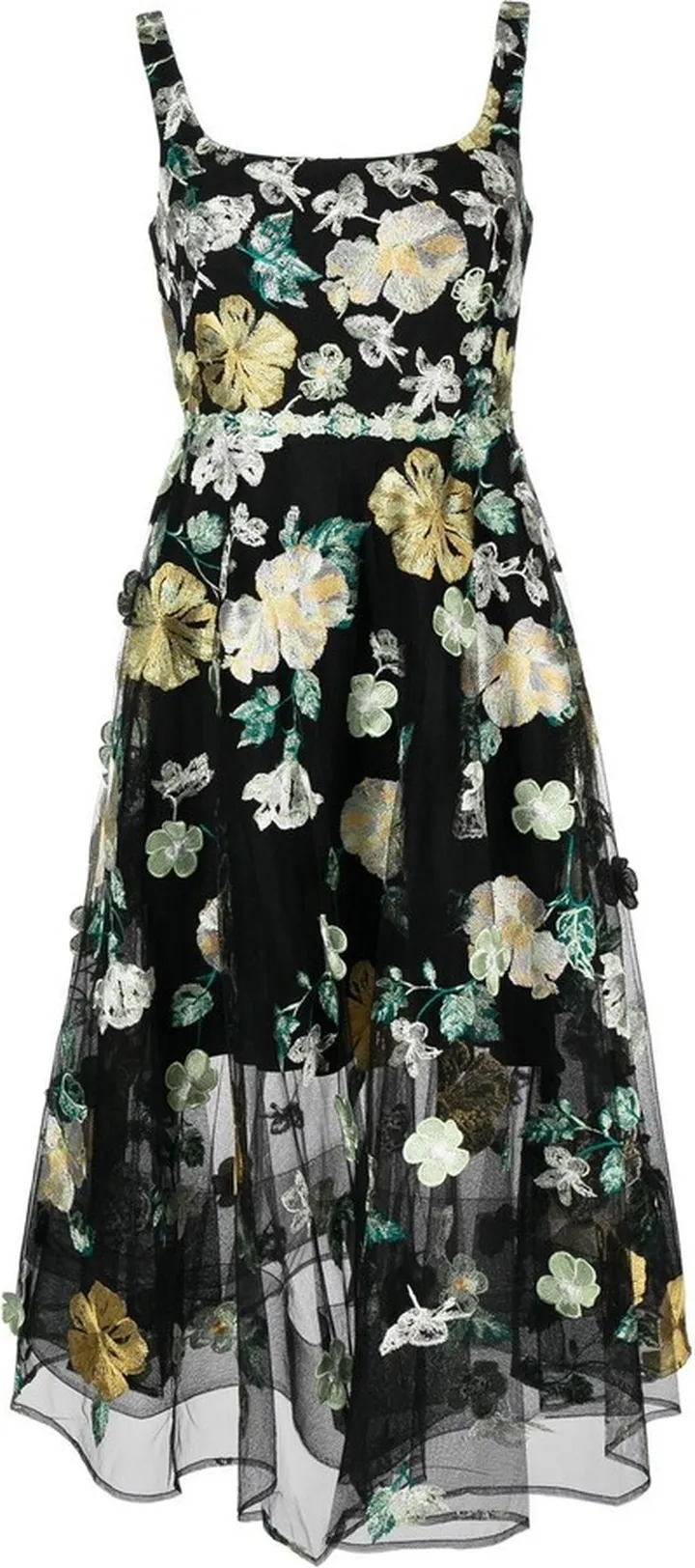 Floral-Embroidered Midi Dress