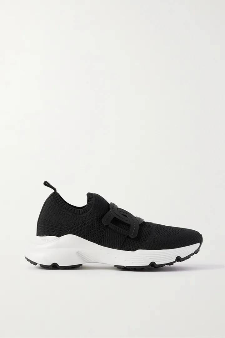 Tod's - Leather-trimmed Stretch-knit Slip-on Sneakers - Black