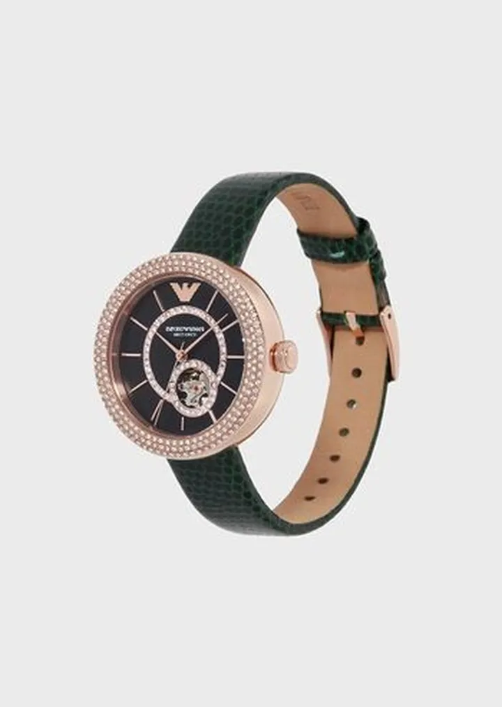 Automatic Green Leather Watch