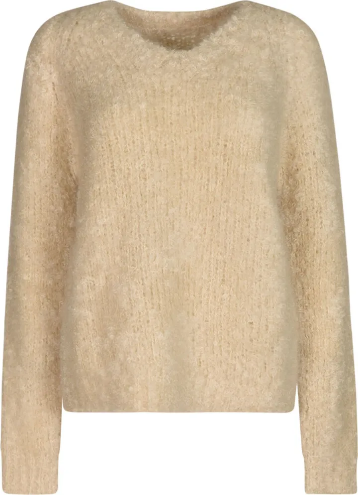 V-neck Fur Applique Knit Sweater