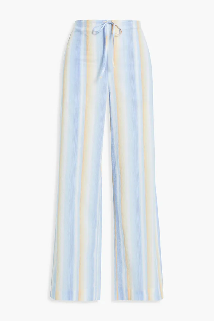 Striped cotton-blend seersucker wide-leg pants