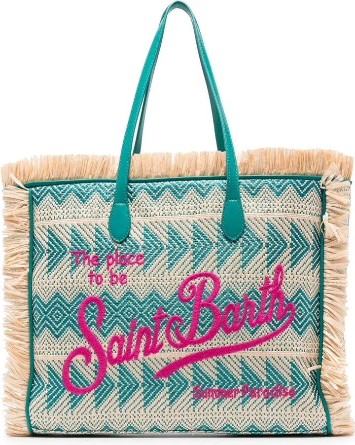Vanity logo-embroidered woven tote bag
