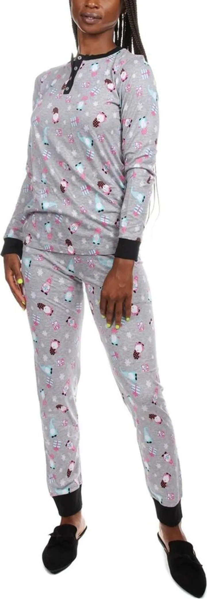 MeMoi Women's Holiday Gnomes Cotton Blend 2 Piece Pajama Set