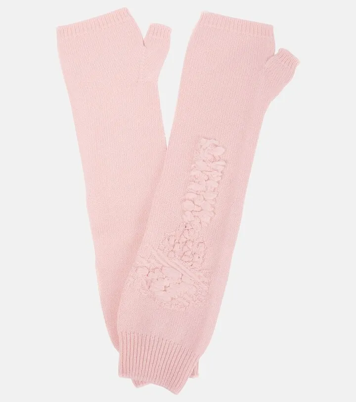 Embroidered fingerless cashmere gloves