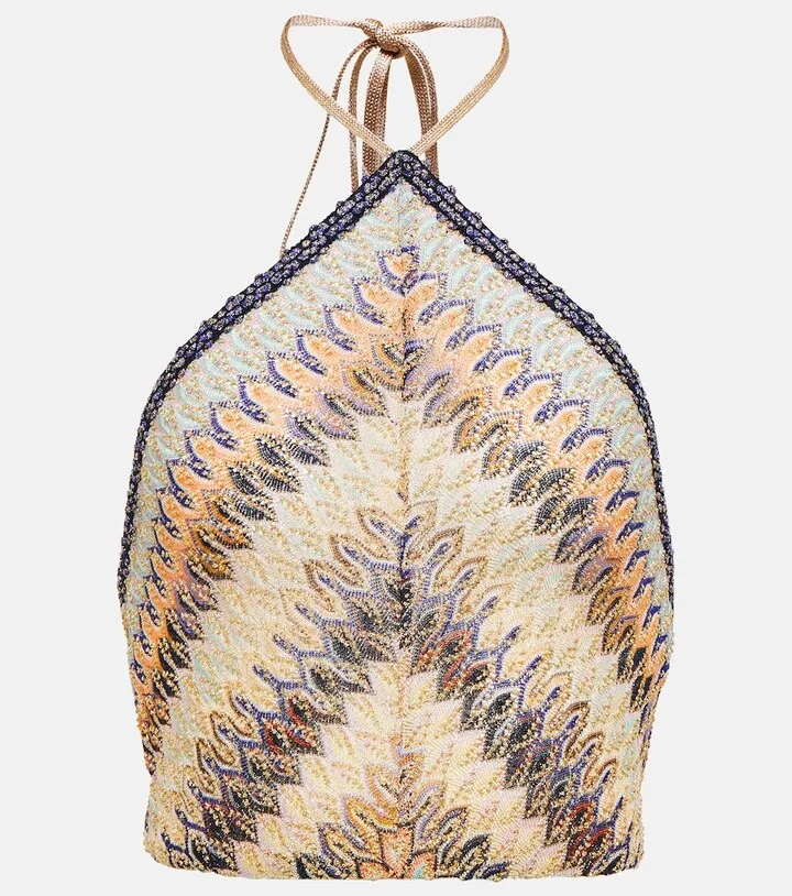 Zig-zag knit halterneck crop top