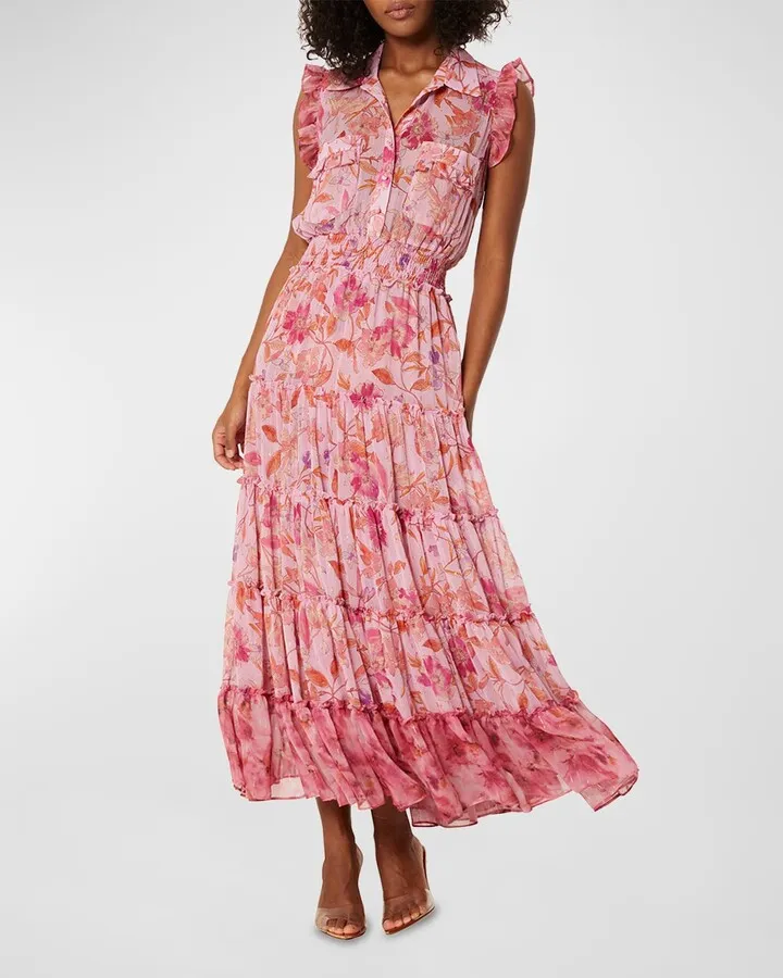 Trina Sleeveless Tiered-Ruffle Chiffon Midi Dress