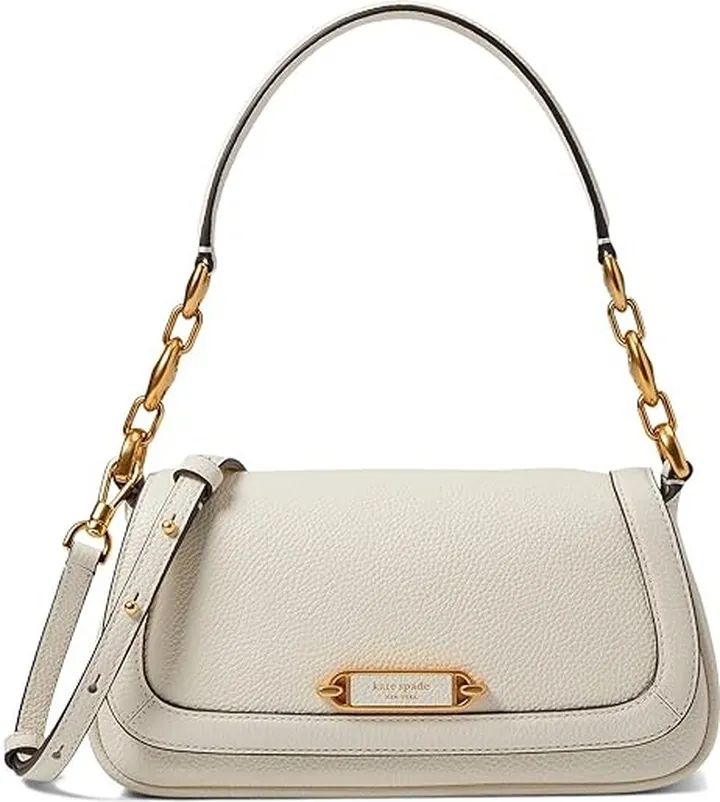 Kate Spade New York Gramercy Pebbled Leather Small Flap Shoulder Bag (Halo White) Handbags