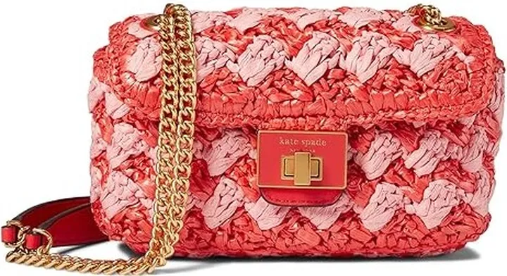 Kate Spade New York Evelyn Striped Crochet Raffia Small Shoulder Crossbody (Ladybug Multi) Handbags
