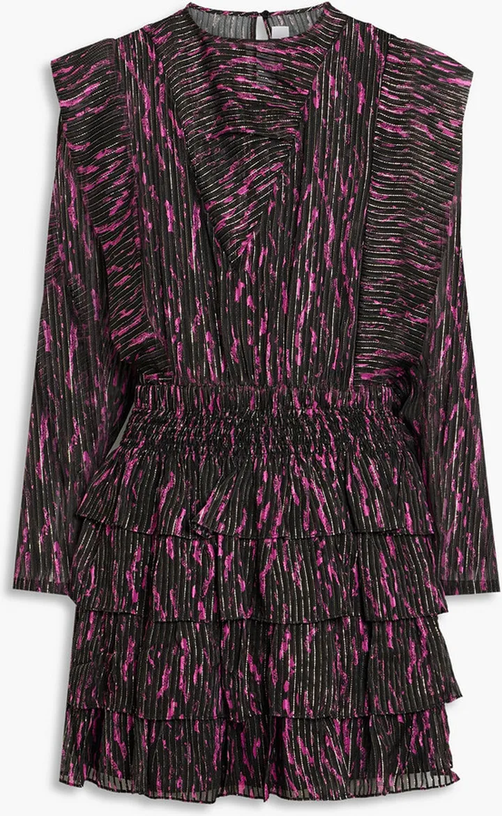 Anael tiered printed silk-blend jacquard mini dress