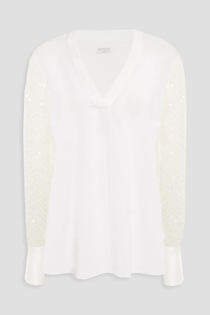 Embellished chiffon and silk-blend crepe de chine blouse