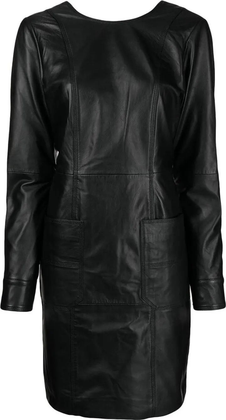 Long-Sleeve Leather Mini Dress