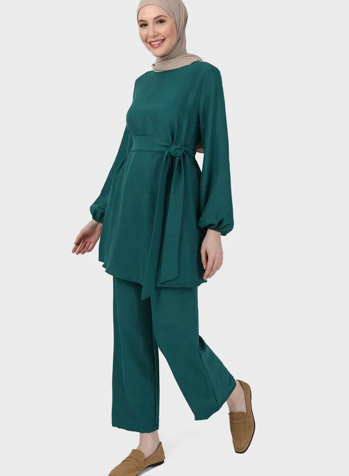 Belted Puff Sleeve Top & Pants Set