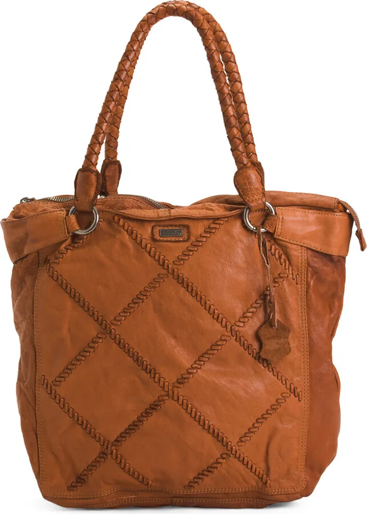 Leather Diam Stitched Tote