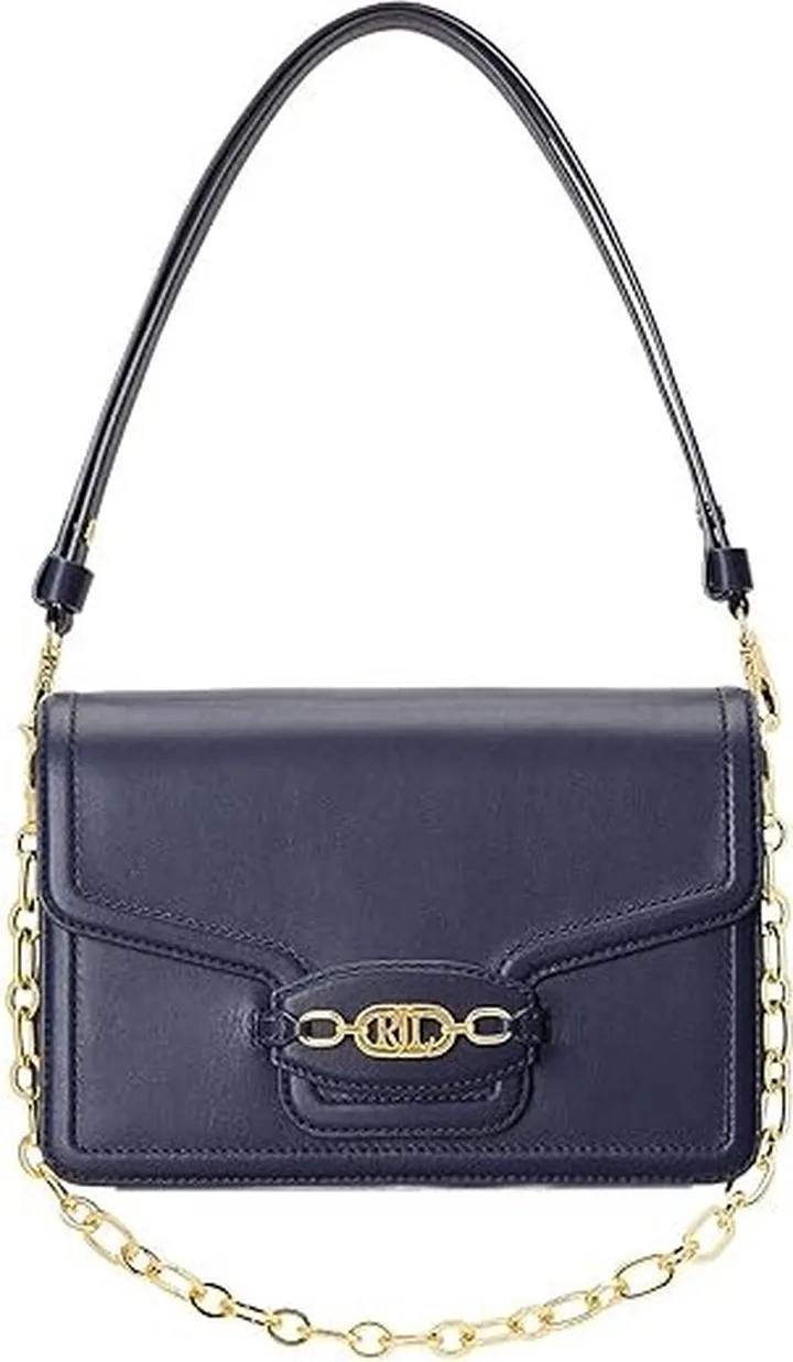 LAUREN Ralph Lauren Leather Medium Sydnee Shoulder Bag (French Navy) Shoulder Handbags